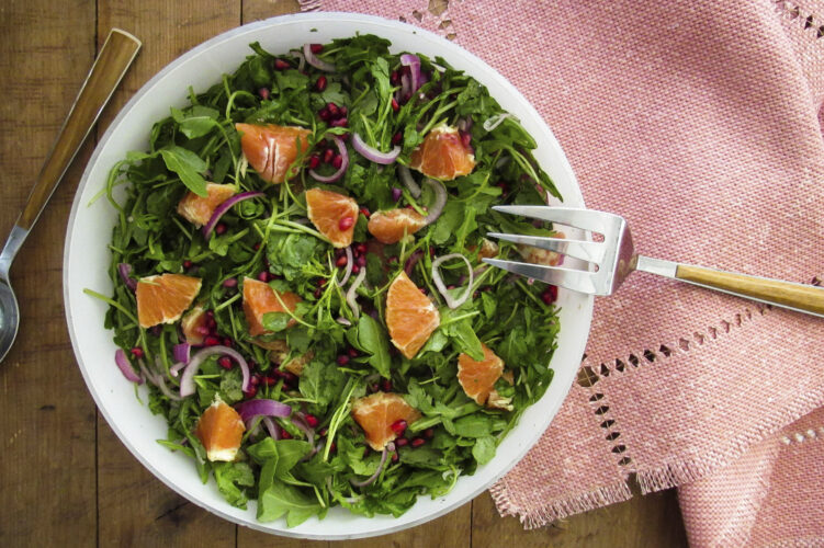 Pomegranate seeds add flair and tradition to a Rosh Hashanah salad